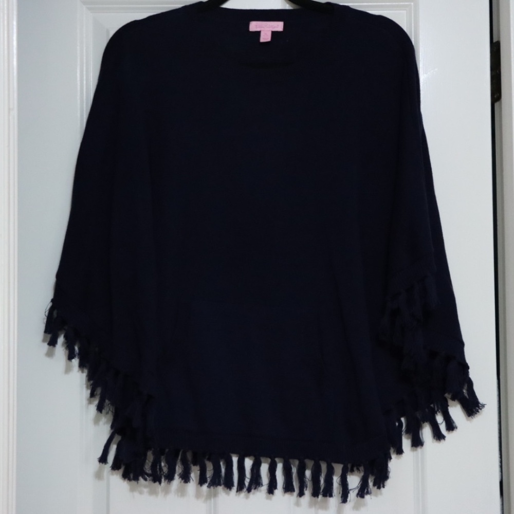 Lilly Pulitzer navy blue tassel poncho tunic